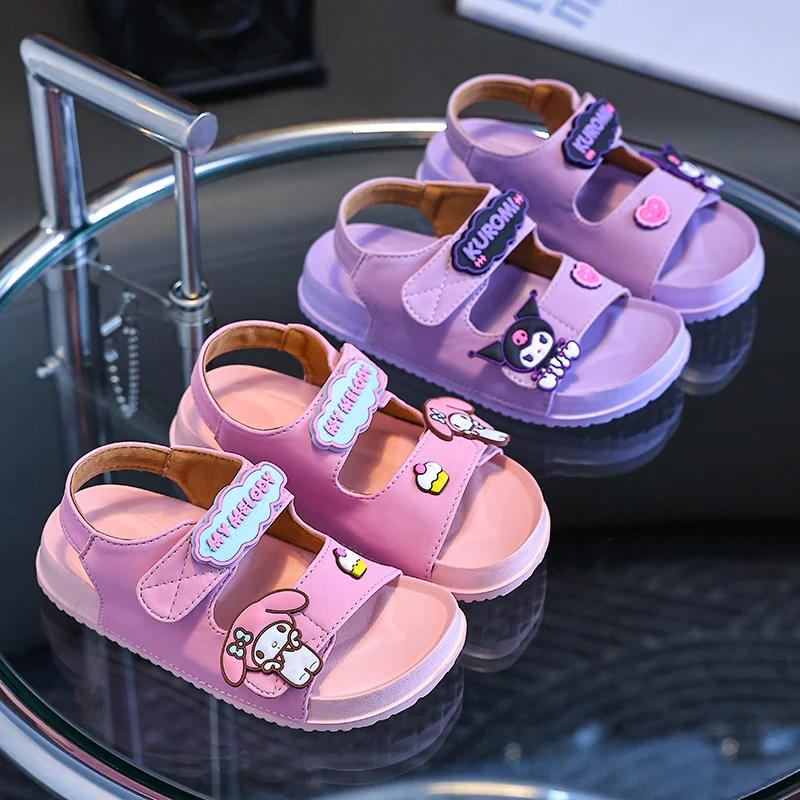 

Miniso Sandals Children Kuromi Sanrio HelloKitty Kids Melody Cinnamoroll Cute Girls Slippers Non-Slip Beach Shoes Kid Gift