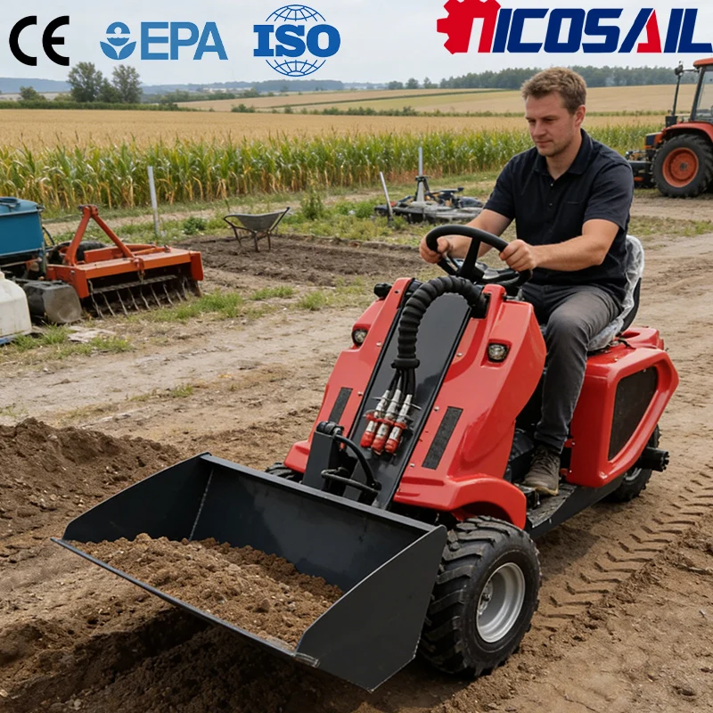 Nicosail 3 Wheel Mini Skid Steer Loader CE Certified Flexible Control Multifunctional Loader for Garden Use