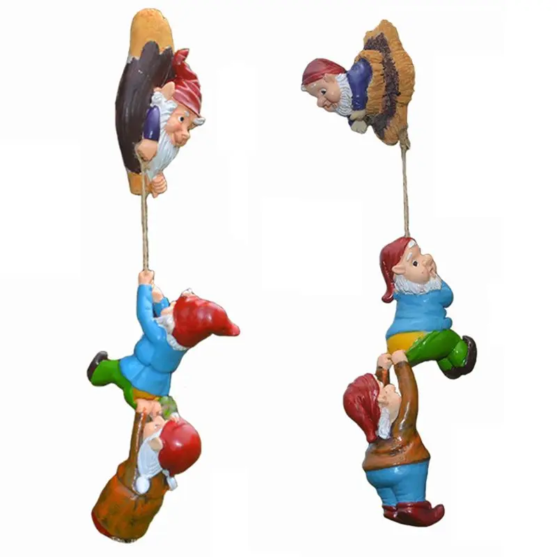 

Садовая фигурка гнома AA81-Naughty Climbing Rope Fairy Garden Gnomes Statue, из смолы, для украшения сада, аксессуар для газона, декор для улицы.
