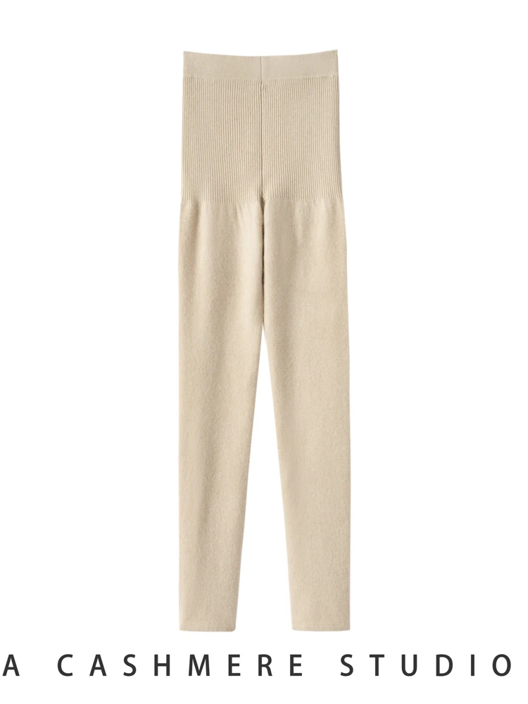 MEETCC Otoño Invierno mujer 100% Legging de Cachemira pantalones ajustados elásticos de cintura alta Otoño Invierno mallas gruesas y cálidas pantalones ajustados
