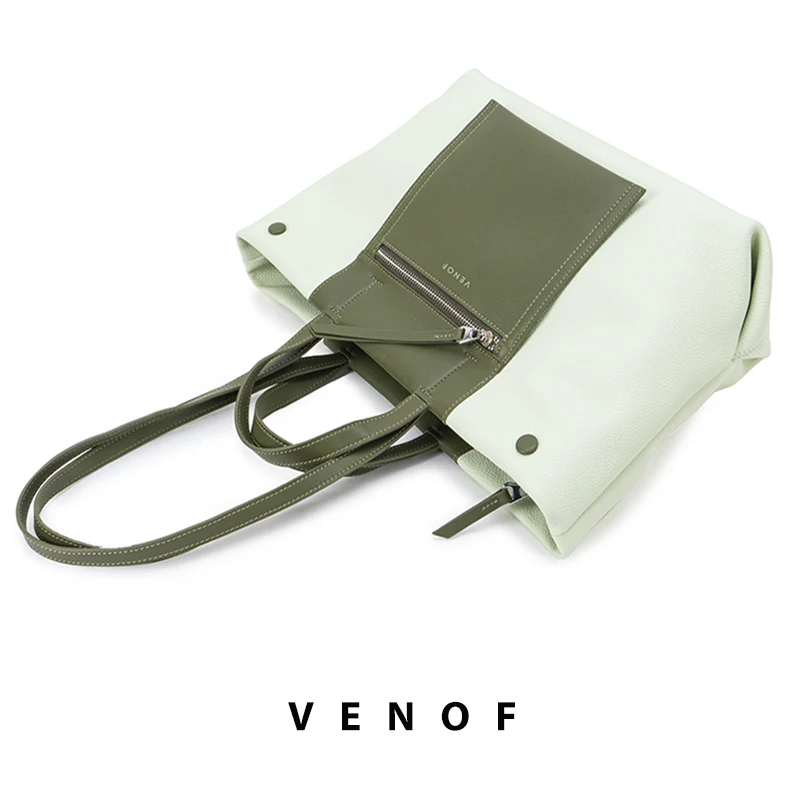 VENOF 2023 Summer Women\'s Tote Bag Luxury Brand Genuine Leather Casual Fashion Large Capacity Travel Handbags Shoulder Purse