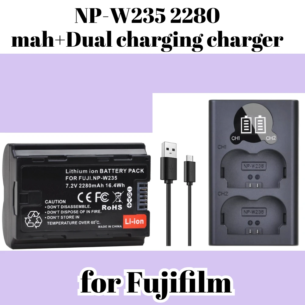 

NP W235 Battery with Charger 2280mAh for Fujifilm XT4 XT5 XH2 XH2S GFX100S GFX100 II GFX50S II XS20 XS10 XT30 II Camera