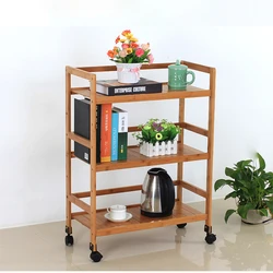 Bamboo Mobile Book Shelf Multi-Layer Rolling Storage Rack for Kitchen Space-Saving Bookcase with Wheels for Easy Home Organizer