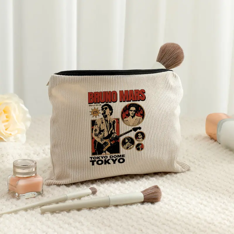 Corduroy Makeup Bag Multifunctional Zipper Pouch Men Women Travel Cosmetics Storage Bag Bruno Mars World Tour 2026 Fan Gift
