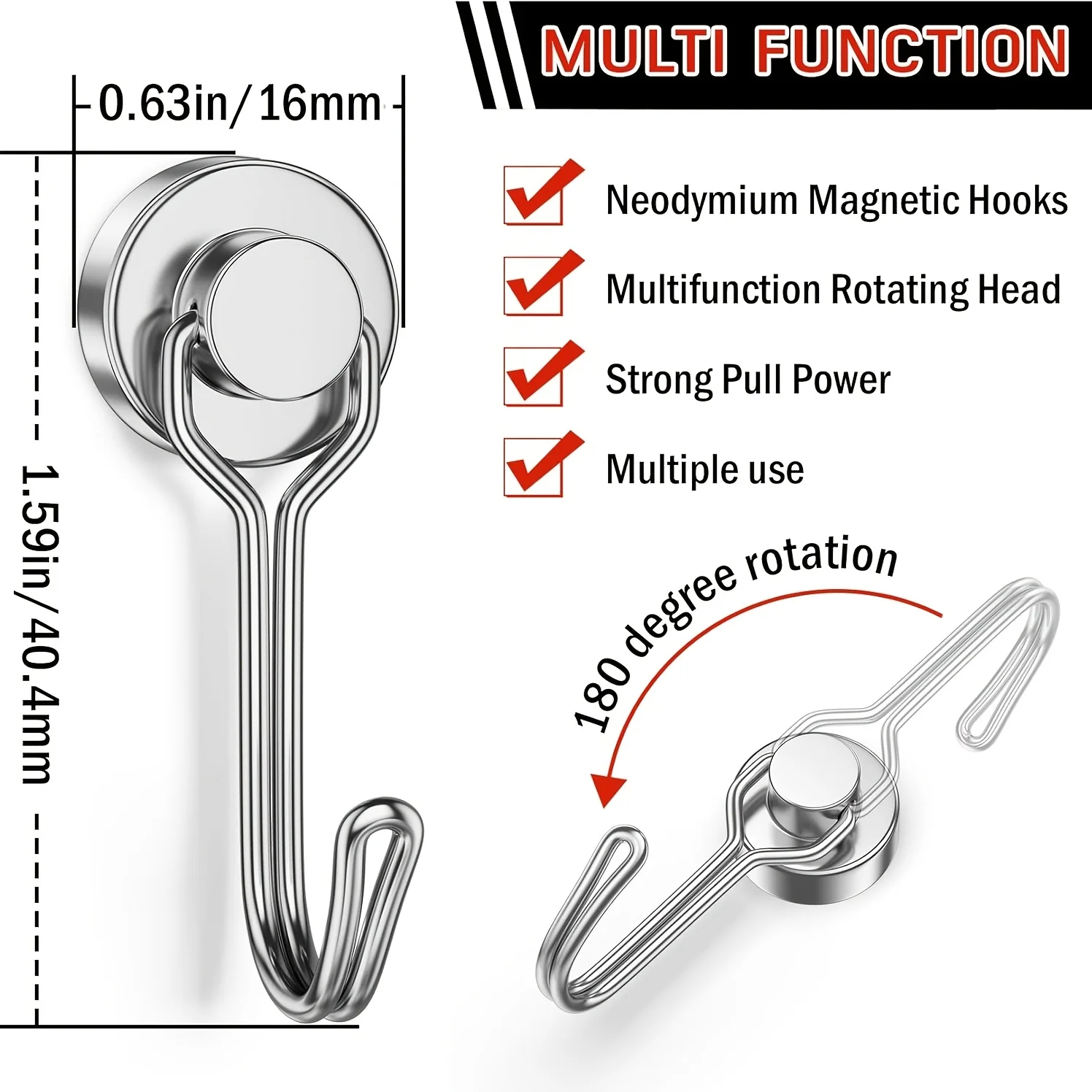 20 Pack Magnetic Hooks Heavy Duty 30LBS Neodymium Magnet Hooks, Strong Swivel Swing Magnetic Hooks for Hanging, Magnet with Hook