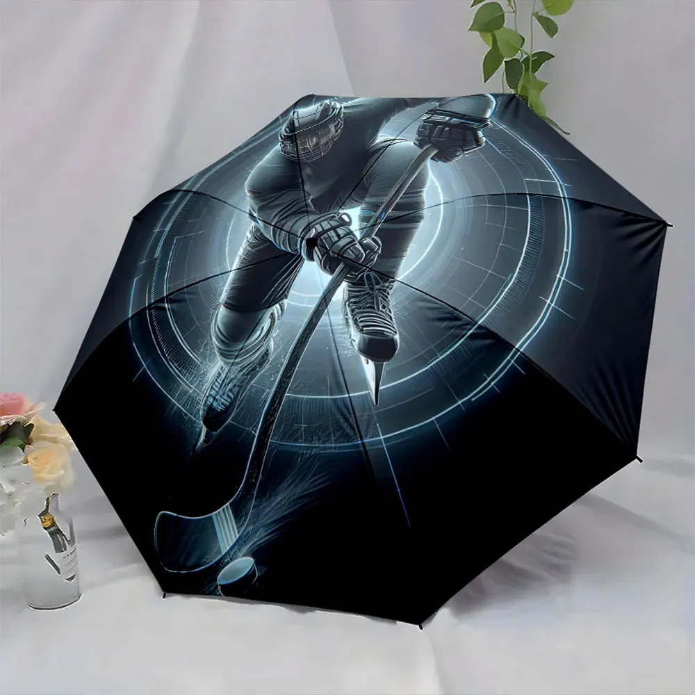 1PC Dynamic Ice Hockey Umbrella Design Print 8 Iron Ribs Folding Umbrella Auto-Open Fashion Sunshade