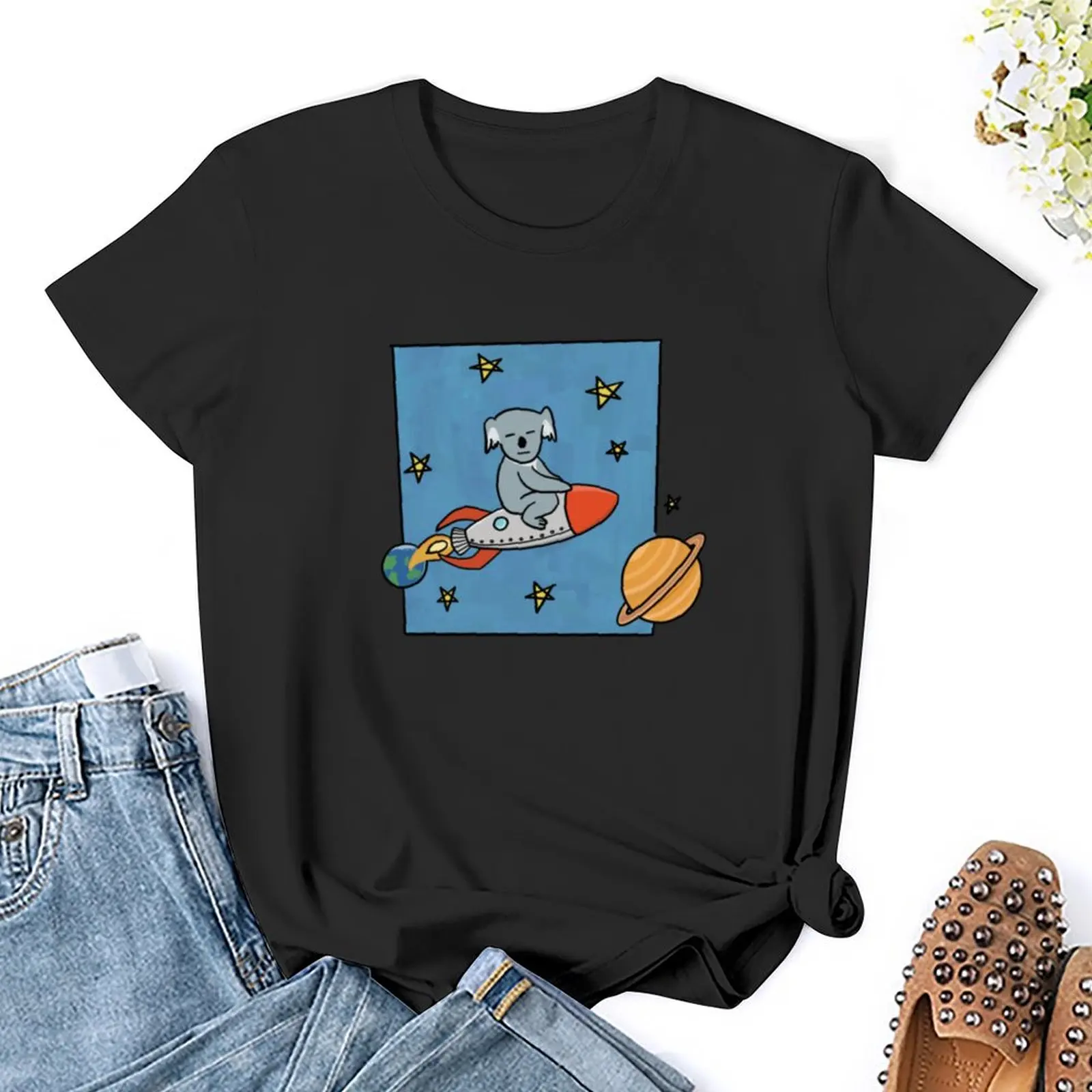 Koala on a Rocket T-Shirt female Short sleeve tee western t-shirt dress for Women