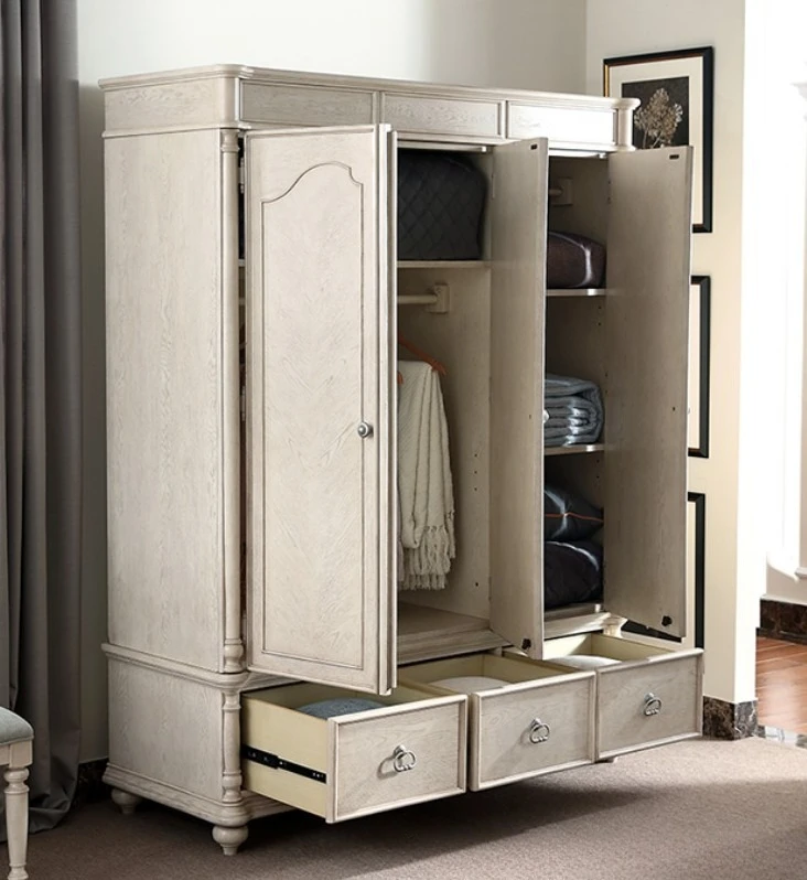 Solid wood wardrobe oak carved wardrobe bedroom white old with drawers three-door wardrobe custom