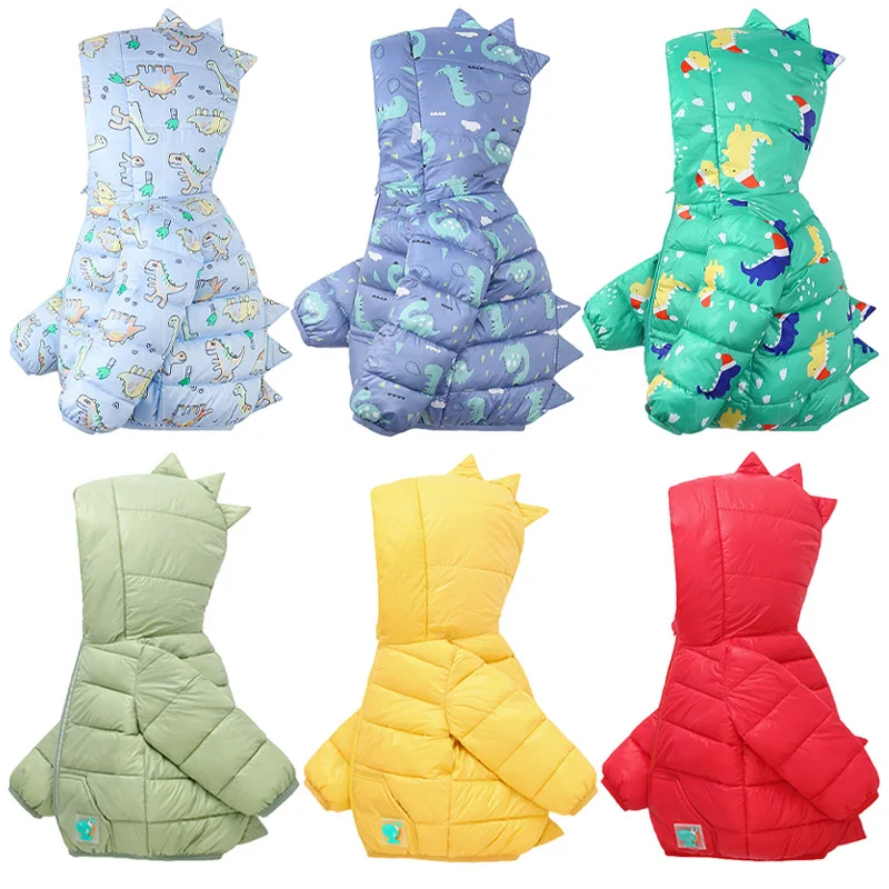 

Куртка для малышей, осенне-зимняя модная ветрозащитная куртка с 3D динозавром для маленьких мальчиков, теплая верхняя одежда с капюшоном, куртка, детская одежда, От 2 до 6 лет