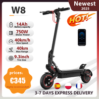 9.3 Inch W8 Electric Scooter 48V 14Ah Battery 750W Motor 30-40km Max Range 40km/h Max speed Dual Suspension E Scooters With App