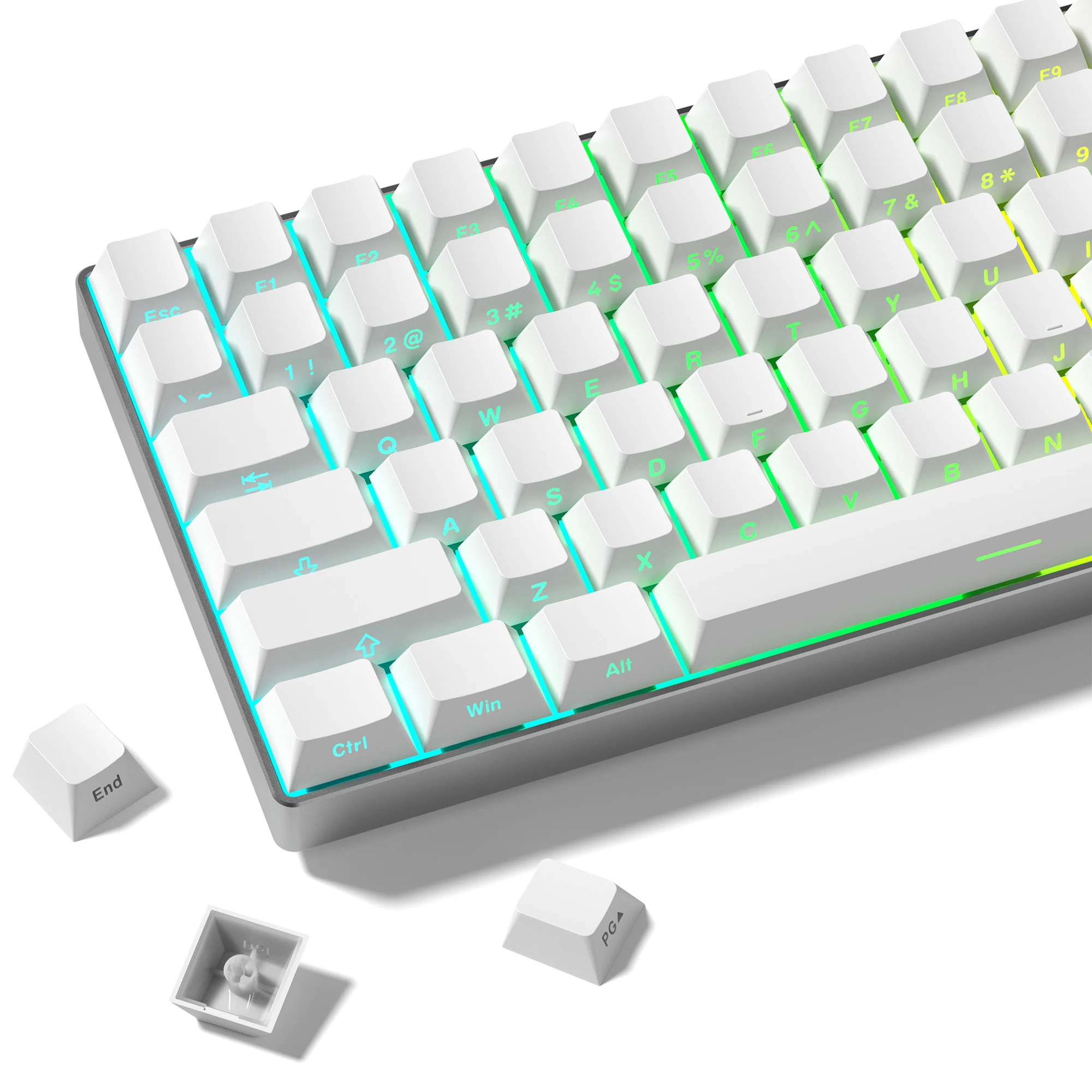 130+ Keys White PBT Keycap Backlit Side Print Double Shot Cherry Profile Key caps for MX Switches Mechanical Gaming Keyboard