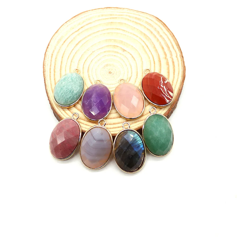 

20x31mm Natural Stone Oval Faceted Crystal Pendant with Electroplated Edge DIY Fashion Accessory for Bracelets and Necklaces