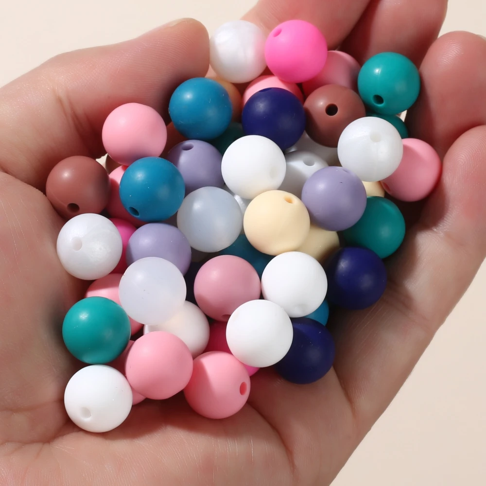 50Pcs Round Silicone Beads 12mm Silicone Spacer Beads DIY Pacifier Chain Necklace Accessories For Pen Keychain Jewelry Making