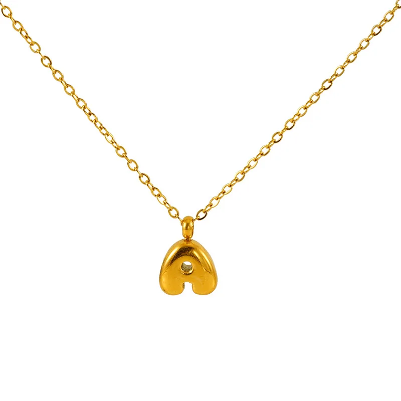 New Mini Bubble Gold Color Stainless Steel 26 English Letter Initials Pendant Necklace for Women Jewelry Bulk Sale image 3