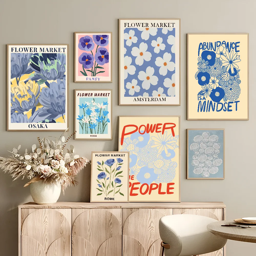 Blue Flower Market Henri Matisse Self-adhesive Art Poster Decoracion Painting Wall Art White Kraft Paper Home Decor