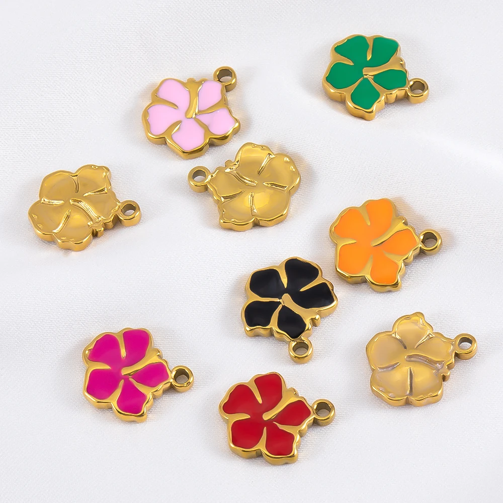 2pcs 11.3x13mm Stainless Steel Enamel Multicolored Flower Pendants Charms for DIY Jewelry Making Necklace Bracelet Accessories
