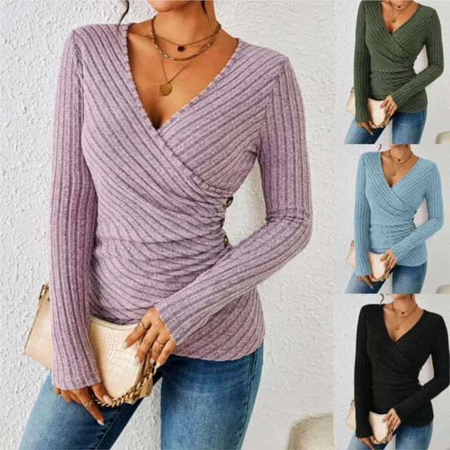 Bluzki damskie Bodycon Wiosna Jesień Nowa Moda Seksowny Jednolity Kolor Pit Strip Slim Długi Rękaw Dzianinowy Top Dla Kobiet Casual