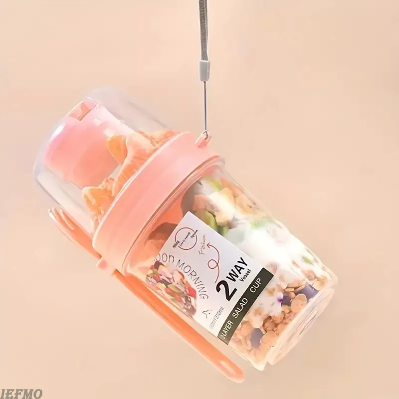 Portable Salad Shaker Cup with Fork 2-Layer Breakfast Food Container for Fruits Vegetables,Fitness Lunch Box for Gym Office Diet
