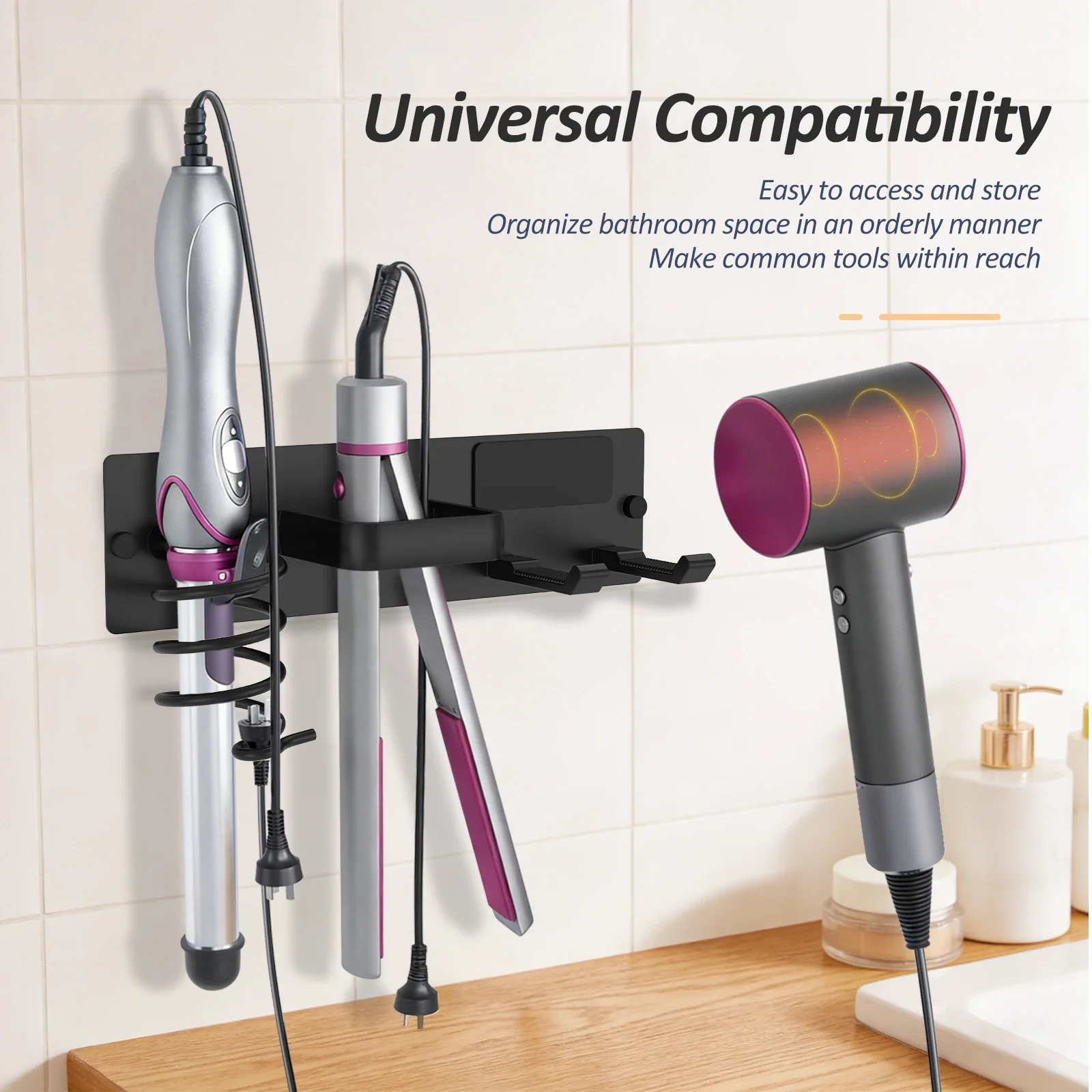 Hair Dryer Holder Bathroom Wall Mount curling iron and straightener stand Flat Iron Storage Rack Universal Hair Dryer Organizer