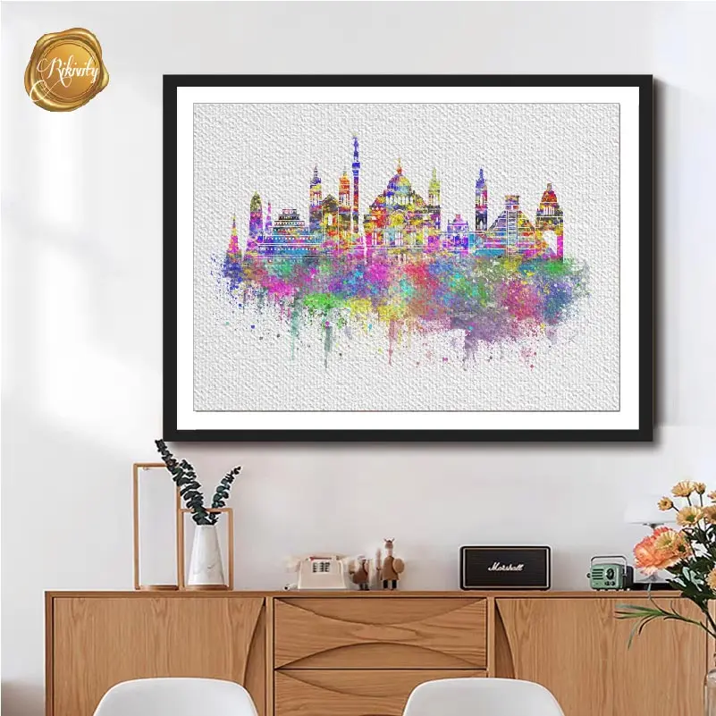 Original Watercolor Mexico Skyline Wall Art Print Poster Canvas Painting Pictures Home Wall Hanging Sticker Aesthetic Room Decor