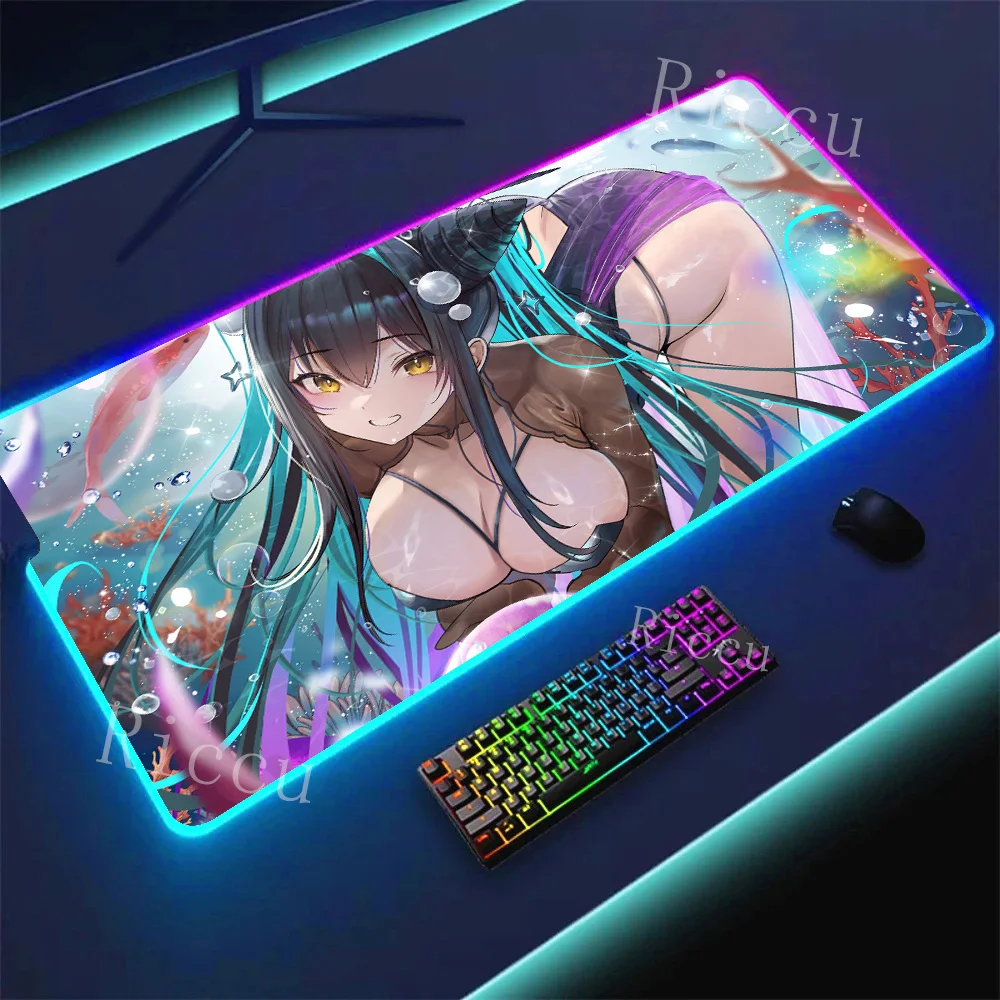 

Goddess of Victory NIKKE Sexy girl Little Mermaid teclado mousepad RGB Gaming mouse pad HD Gamer Accessories Large LED desk mat