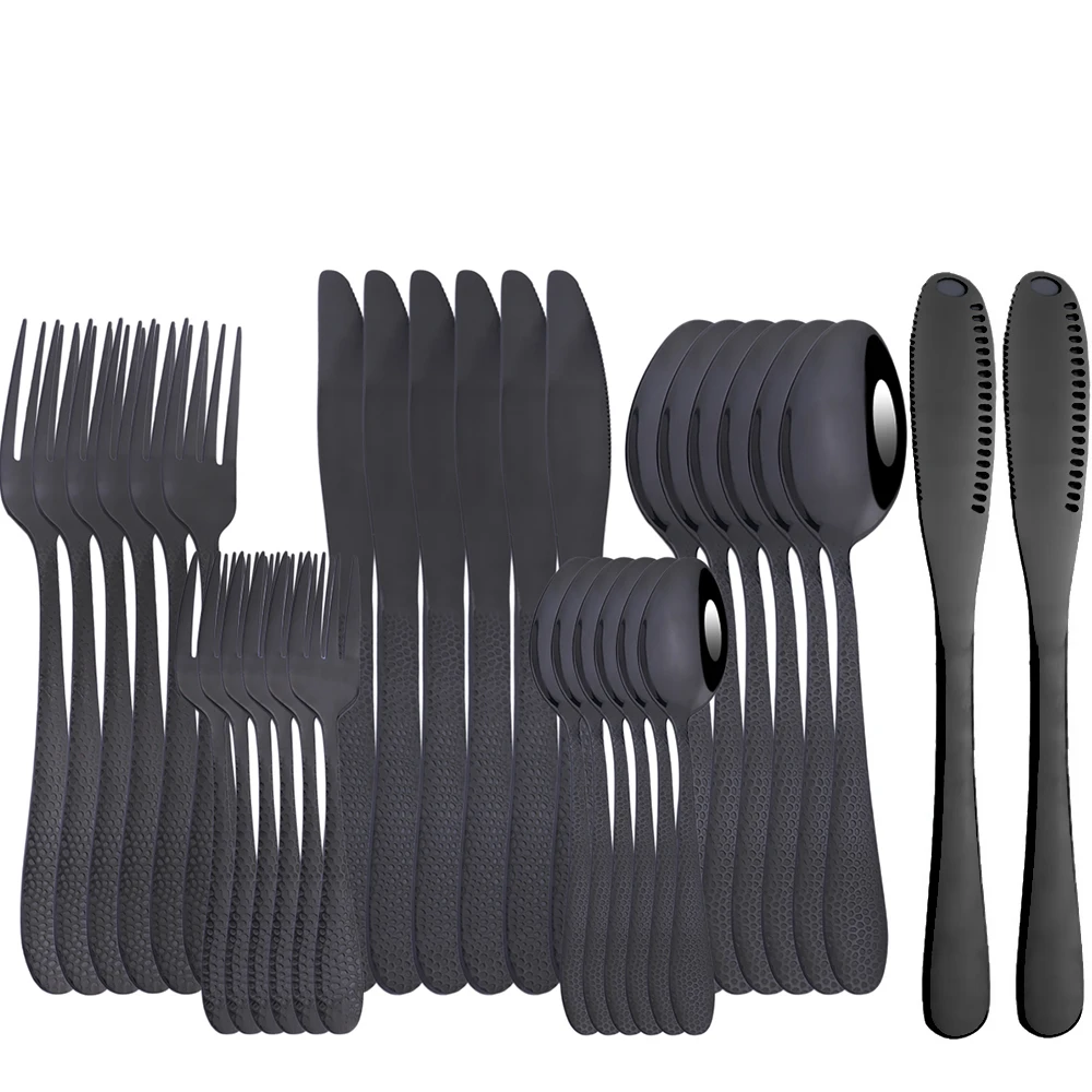 

6/32Pcs Dinnerware Stainless Steel Cutlery Set Knife Cake Fork Spoon Flatware Kitchen Silverware Butter Tableware Set