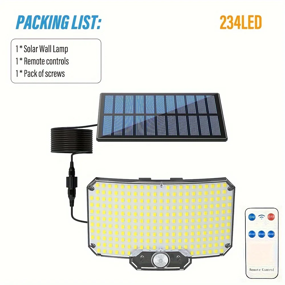 BALDR Solarleuchten für den Außenbereich, 234 LEDs, 3 Modi, Bewegungsmelder, Flutlichter mit Fernbedienung, IP65, wasserdicht, Sicherheits-Solarleuchten für den Außenbereich 6