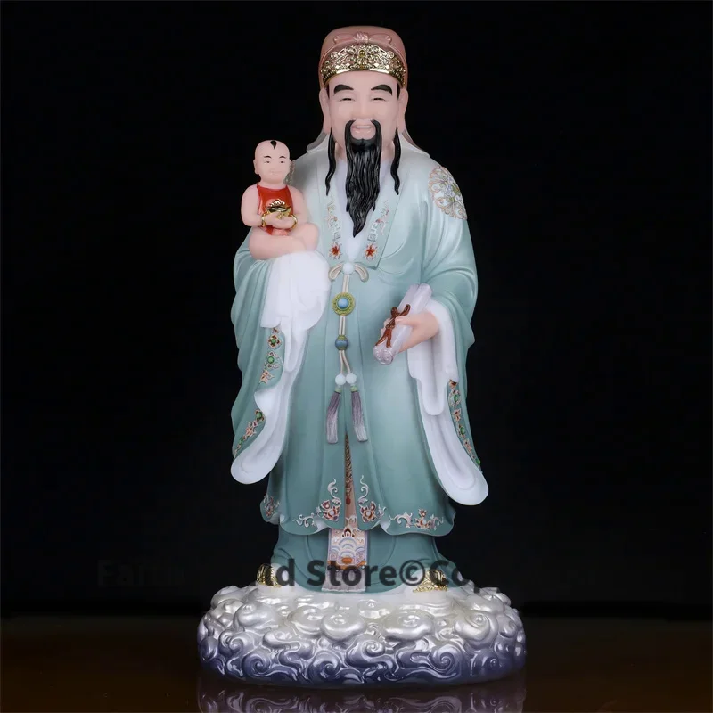 A SET 3PCS Asia HOME SHOP Good luck buddha efficacious bless jade Fu Lu Shou Gods safe health patron saint FENG SHUI statue