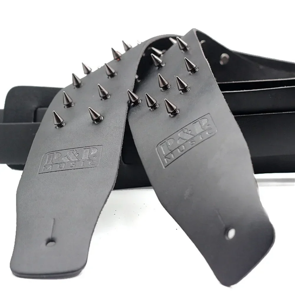 2023 New Metal Spike Studded Adjustable Heavy Duty Leather Guitar Strap Cool Style Accessories Guitar Strap