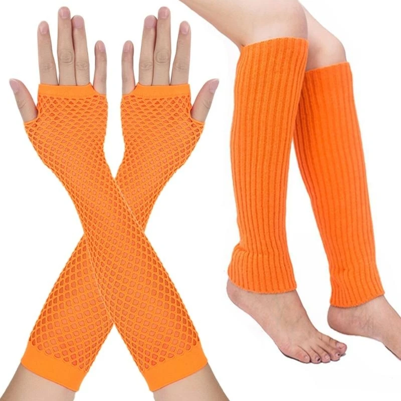 2piece Summer Driving Fishing Net Gloves+calf Sock Half Finger Cycling Sunscreen Gloves Female Anti-Uv Elasticity Gloves