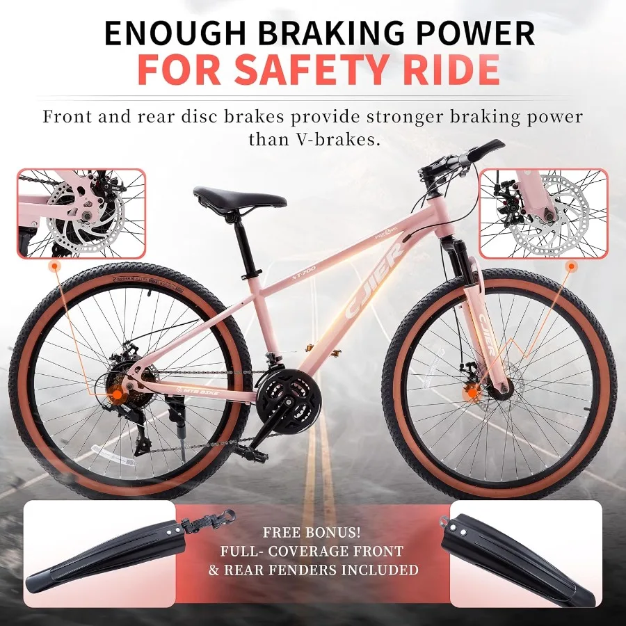 Bicicleta de Montaña de 24 pulgadas para hombres y mujeres con 21 velocidades neumáticos gruesos de 2,125 pulgadas sistema de suspensión doble completa frenos de disco Inter