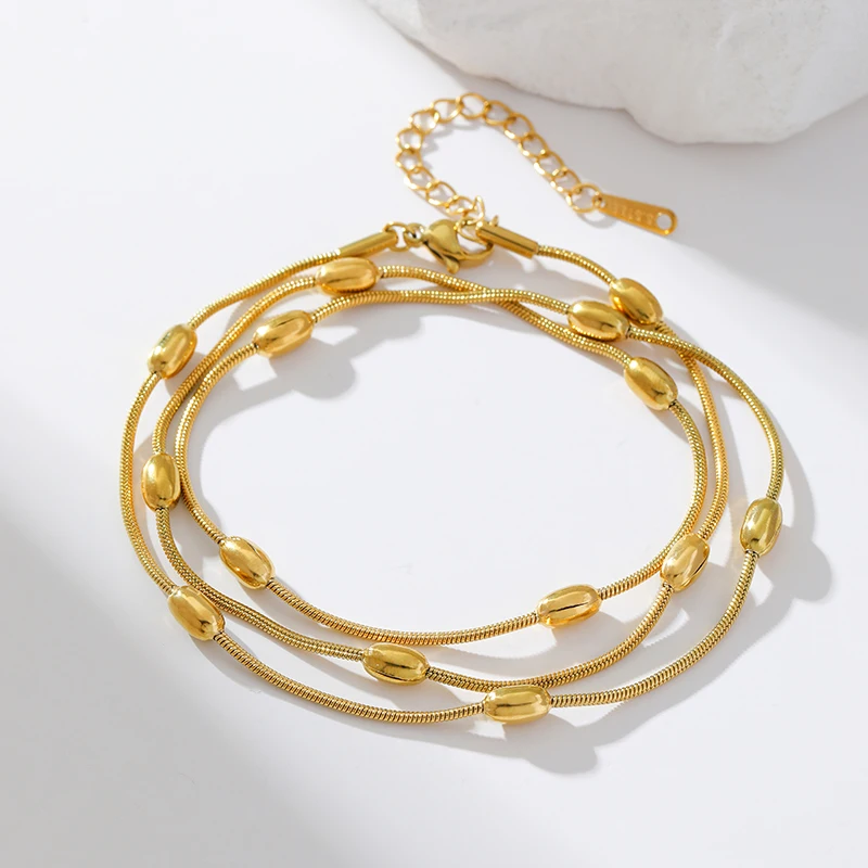 GANEMLY 316L Stainless Steel Multilayer Wearing Chain Necklace Bracelet Set For Women New Trendy Gold Color Waterproof  Jewelry