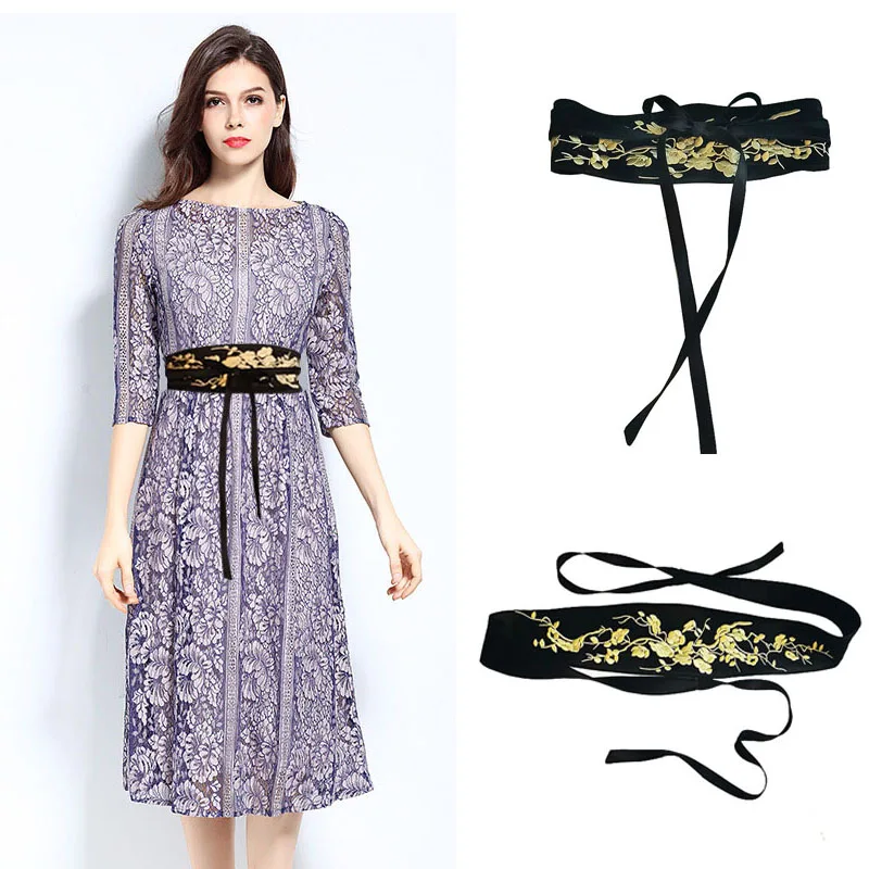 Women's Embroidery Wide Belt Plum Blossom Dress Decorative Waist Belt Ethnic Style Girdle Hanfu Accessories