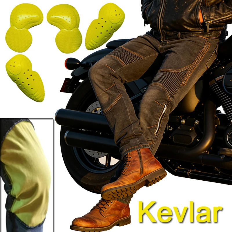 

Мотоциклетные джинсы с кевларом для мужчин, весенне-летние, ветрозащитные, износостойкие, защитные брюки черного цвета для бездорожья и приключенческих поездок