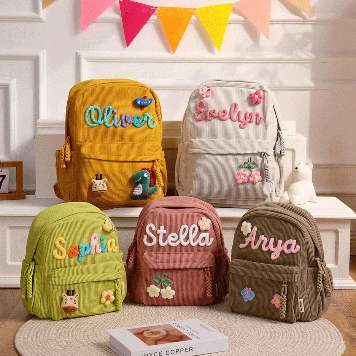 Korean Gentle Style Embroidered Name Flower Backpack Multiple Colors Soft Girls Nursery Shopping Short Trip Casual School Bag