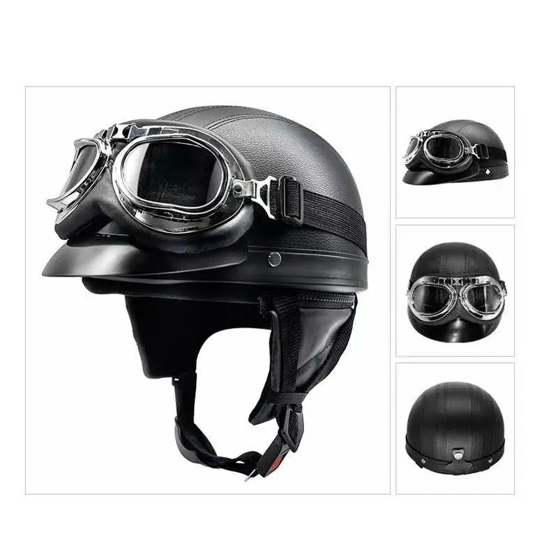 Motorcycle Helmet Half-Open Retro Motorcycle Helmet and Visor UV Goggles Cross-Country Motorcycle Half Helmet