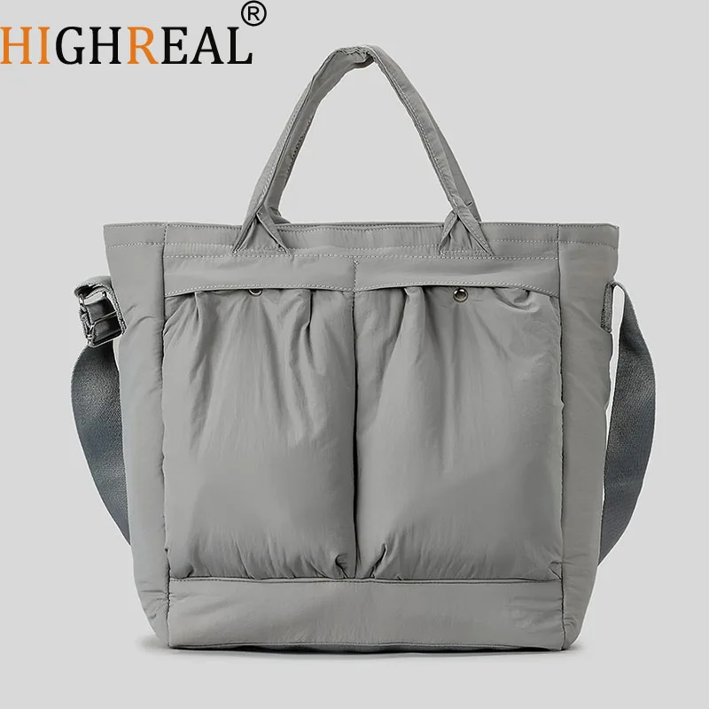 

Casual Large Capacity Tote Bag Puffer Women Handbags Nylon Padded Widw Strap Shoulder Crossbody Bags Multi Pocket Travel Bag