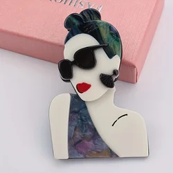 Retro Elegant Girl Acrylic Brooch Pin Korean Style Fashion Accessory For Clothing Bags