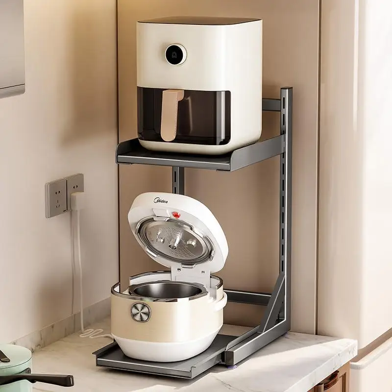adjustable-multi-functional-kitchen-countertop-rice-cooker-storage-rack-air-fryer-kettle-organizer-modern-simple-style-metal
