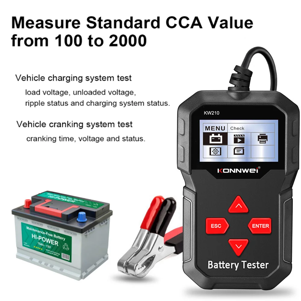 KONNWEI KW210 Automatic Smart 12V Car Battery Tester 100-2000 CCA Car Battery Analyzer Auto Repair Tool Regualr Flooded