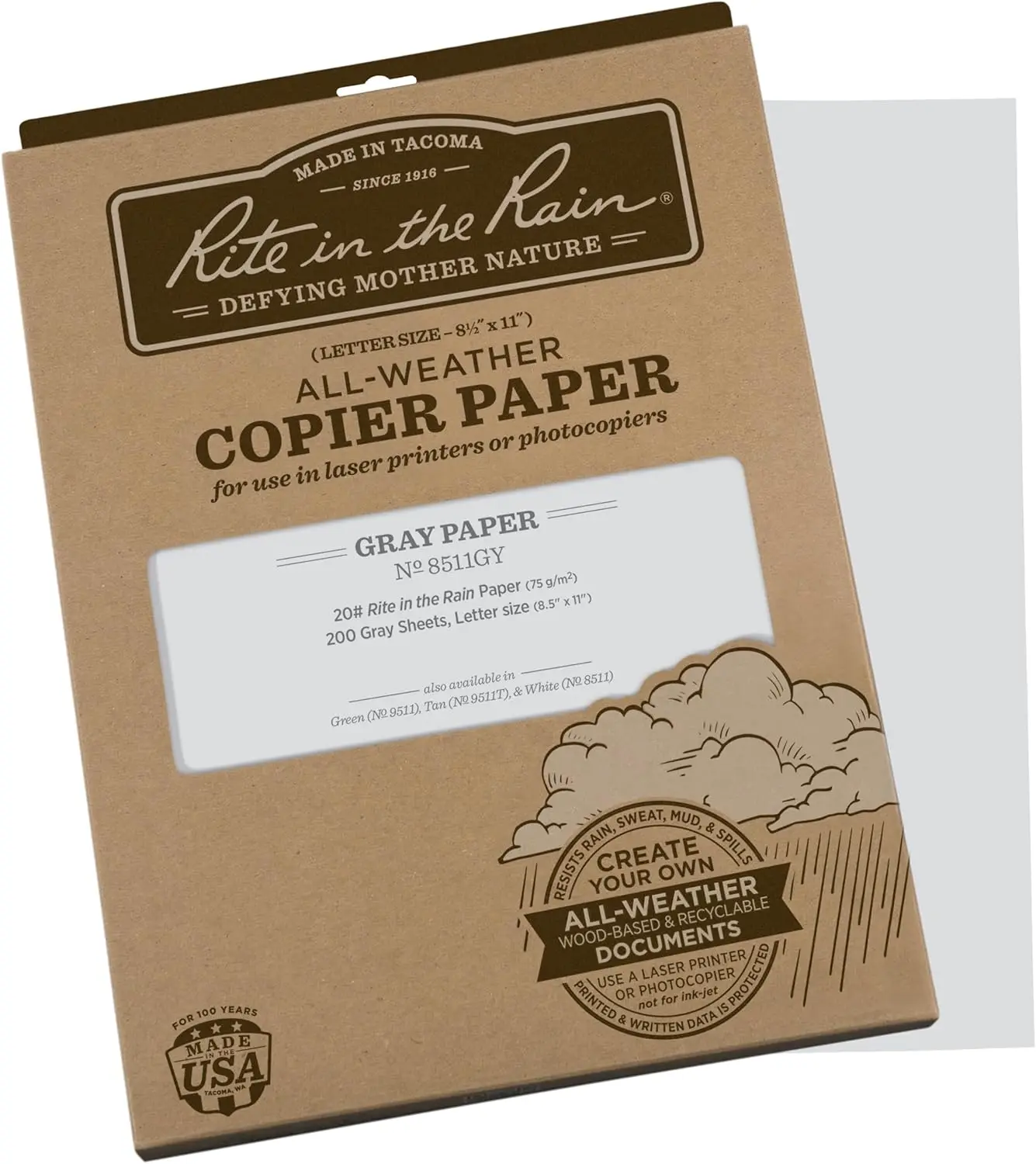 

Weatherproof Copier Paper 8.5x11 20lb Gray 200 Sheets Waterproof Laser Print