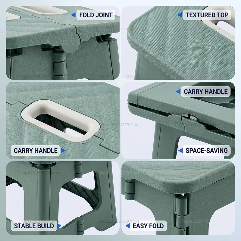 Portable Compact Foldable Stool, Lightweight & Strong, with Handle & Non-Slip, for Kitchen, Bath, Camping, Fishing, Hiking, BBQ