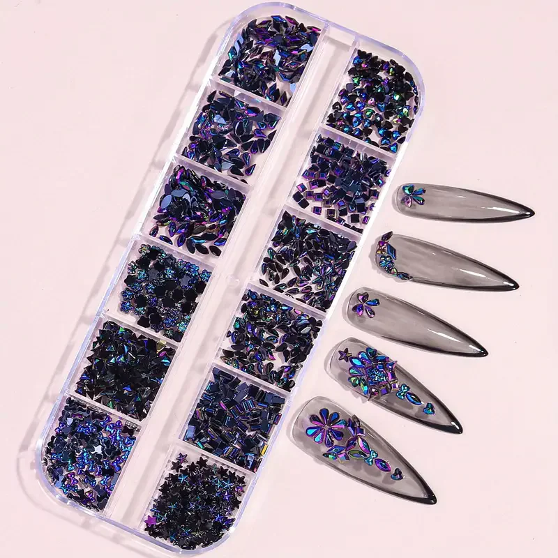 Multi Shapes 3D Flat Bottom Nail Rhinestones Colorful Nail Gems Glass AB Crystal Kit Nail Charms For DIY Manicure Craft Decora