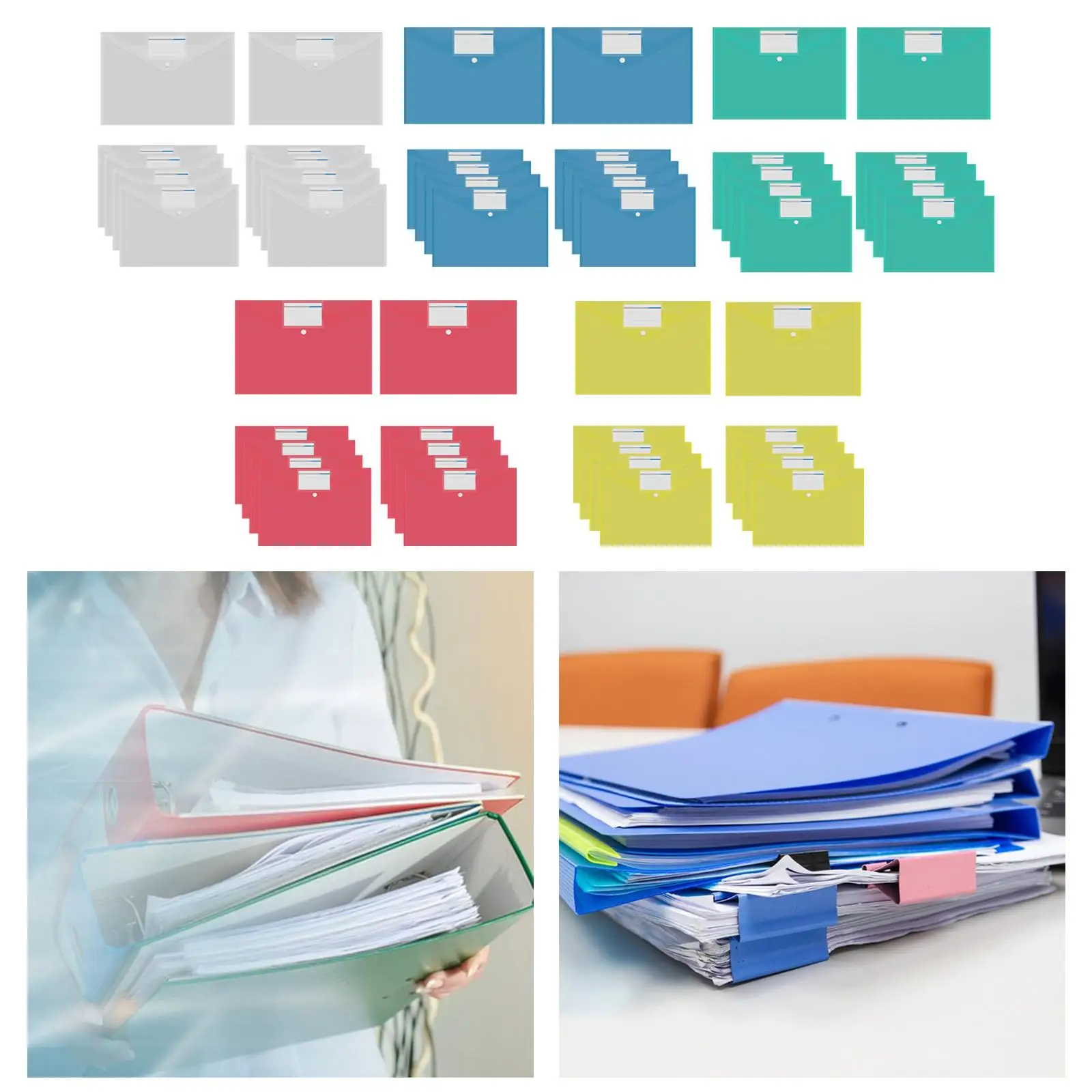 10Pcs File Folder Waterproof Dustproof Snap Button Closure A4 Folders Wallet File Envelopes for Cards Passports Photo Paper Home