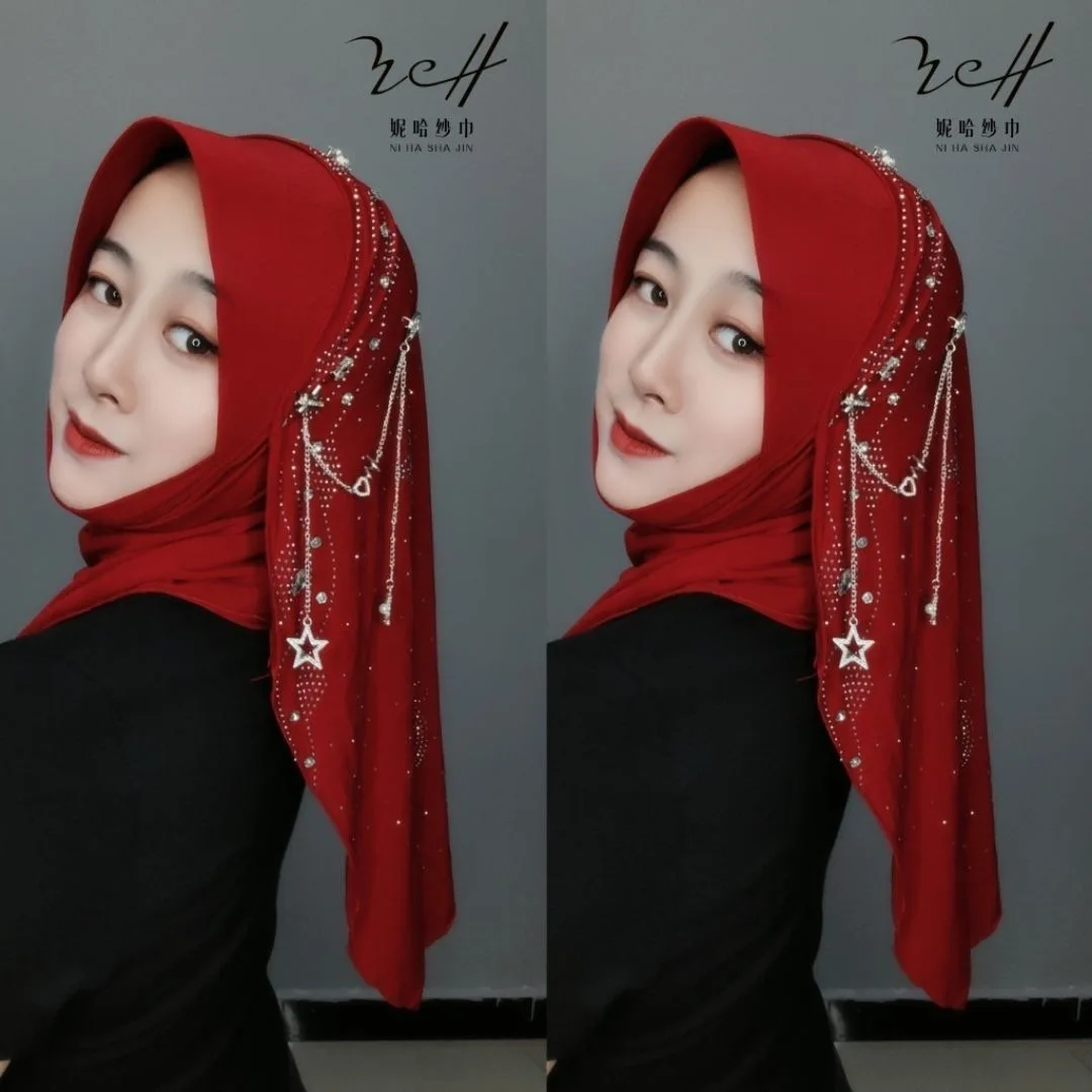 

2026 New Wraps Muslim handmade Chains Diamonds Hijabs