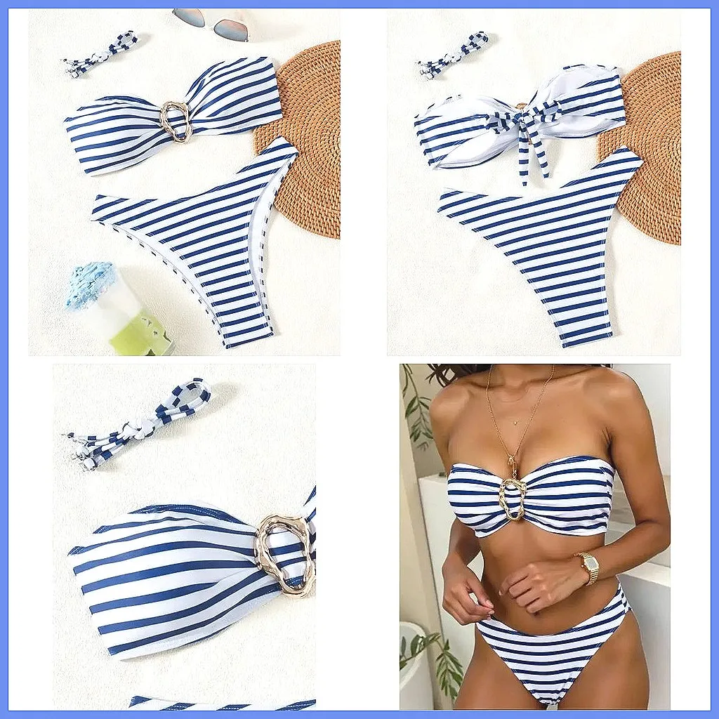 

2026 Brazilian Bikini Set - Sexy Striped Swimwear for Women, Bathing Suits Beach & Pool (72 characters)