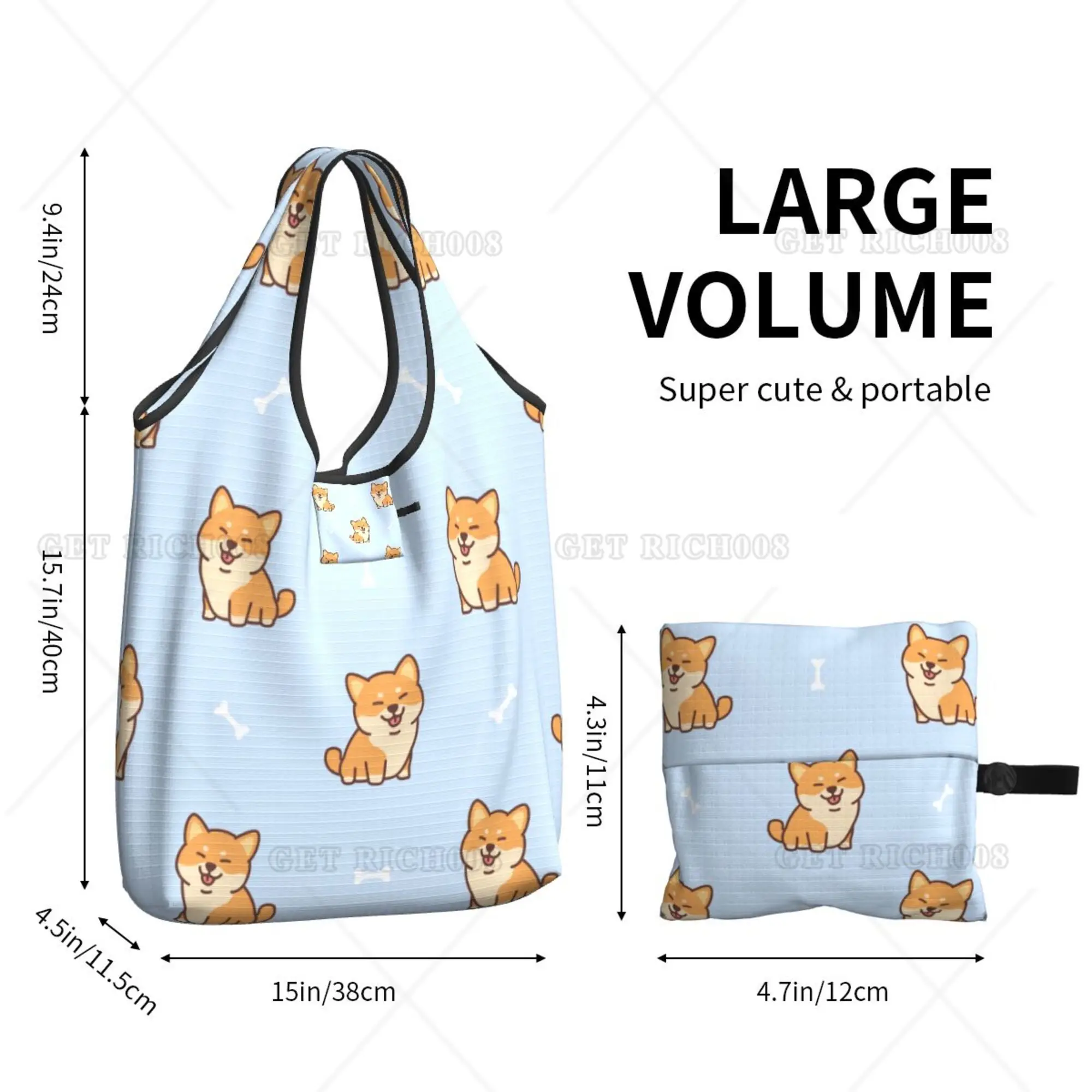 Shiba Inu Folding Tote Bag Shopper Bag Panda Cartoon Portable Eco Grocery Bags No Zipper Bag for Women Men Supermarket Bag