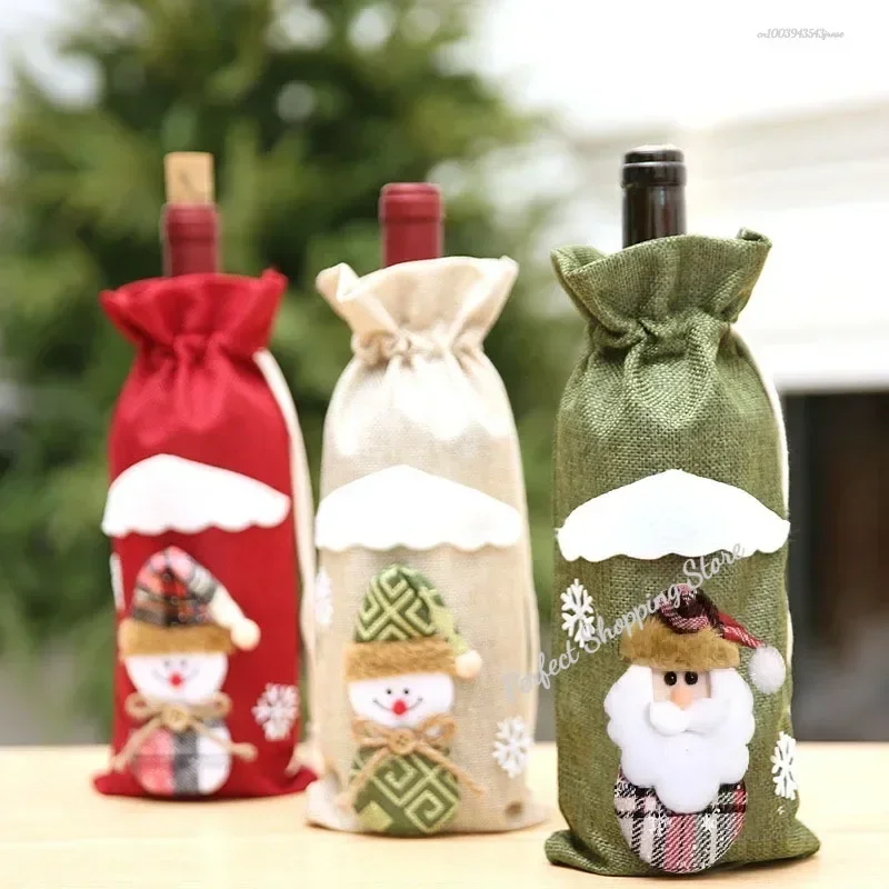 Christmas Wine Bottle Cover Wine Bag Linen Christmas New Champagne Wine Bottle Cover Bottle Bag Dining Table Decoration