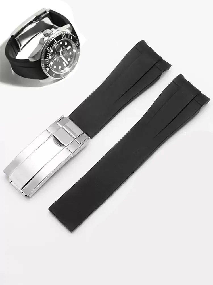Waterproof Rubber Watchband for Rolex Submariner DAYTONA GMT Yacht-Master Silicone Strap Black 20mm Watch Band
