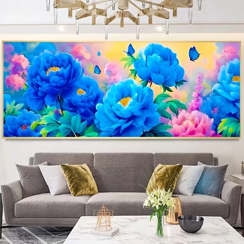DIY Diamond Embroidery Set Exquisite Blue Peony Flower Full Square Round Diamond Diamond Embroidery Mosaic Handmade Home Decor